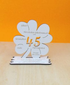 Vintage Gutscheingeschenk zum 45. Geburtstag, Kleeblatt 11,7 cm / ohne Gravur