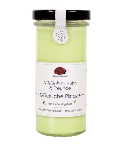 Glückliche Pistazie “Pistazien Sahnelikör” mit Farbstoff, 15%vol.150ml, (im 174ml Twist off Glas)