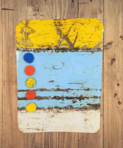 Magnettafel aus recycelten Ölfässern mit 5 bunten Magneten Farbe : Turquoise & White & Blue